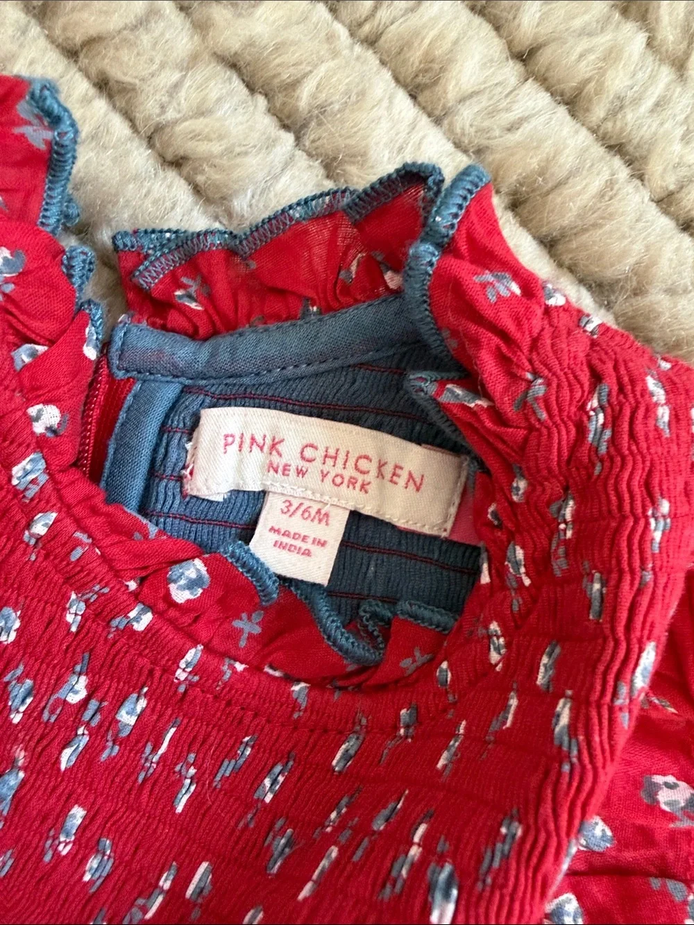 Pink Chicken Red Floral Smocked Dress with Bloomers